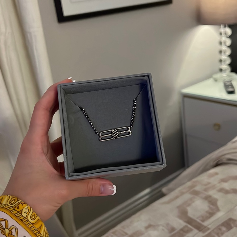 Balenciaga BB Icon Necklace in antique silver
